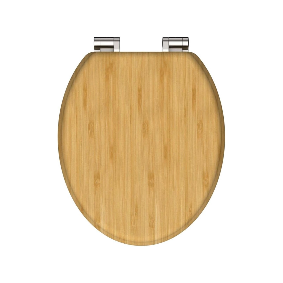 Antibacterial MDF soft-close toilet seat, bamboo design, stainless steel ﬁxing, easy to remove