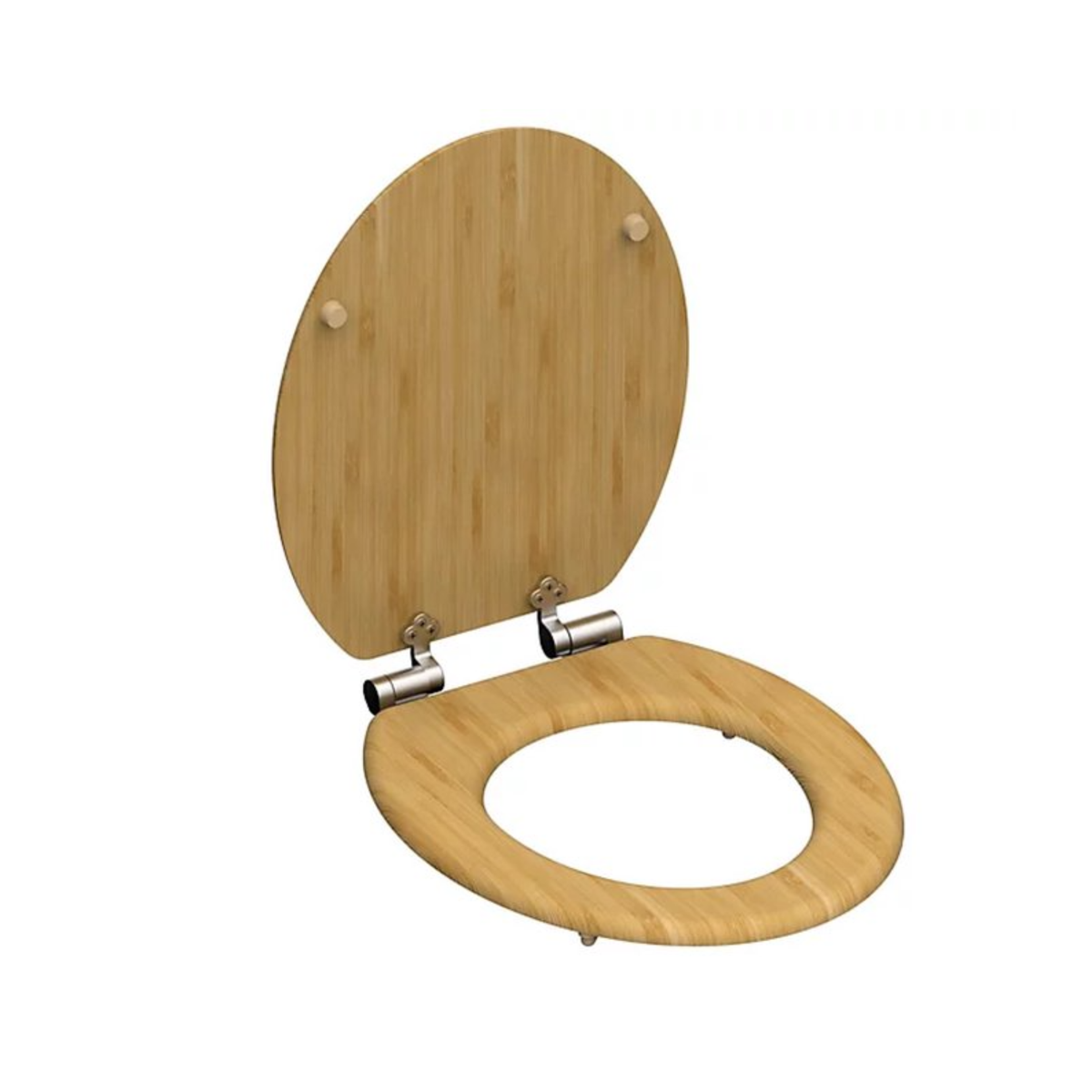 Antibacterial MDF soft-close toilet seat, bamboo design, stainless steel ﬁxing, easy to remove