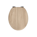 Antibacterial MDF soft-close toilet seat, light wood Wabi style, stainless steel fixings, easy removal