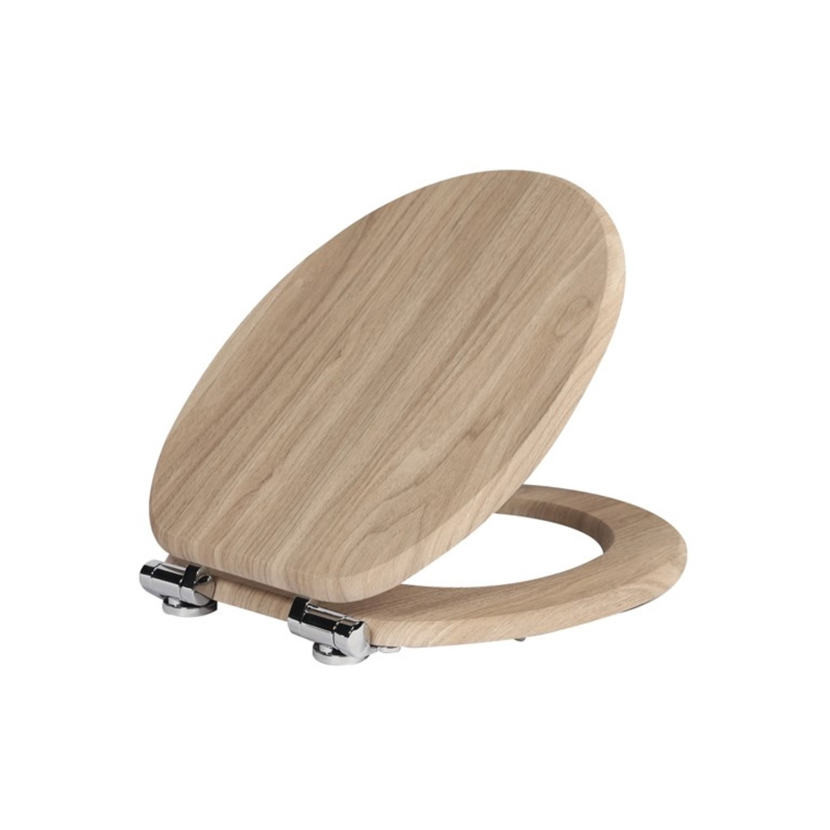 Antibacterial MDF soft-close toilet seat, light wood Wabi style, stainless steel fixings, easy removal