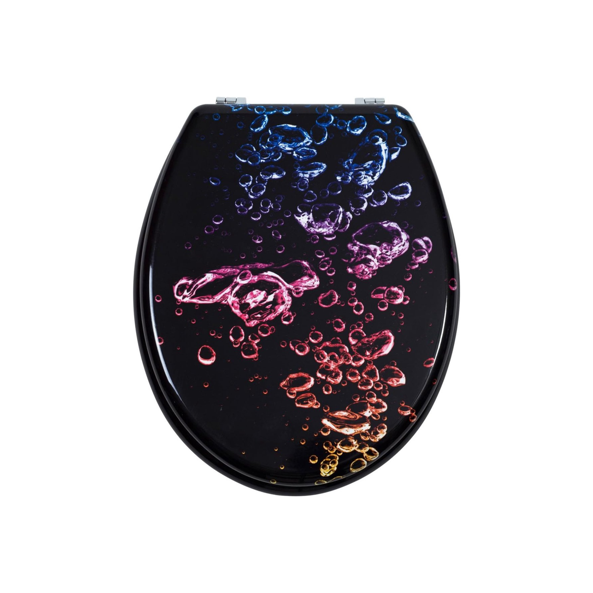 Antibacterial MDF soft-close toilet seat, colorful bubble design, stainless steel fixings, easy to remove