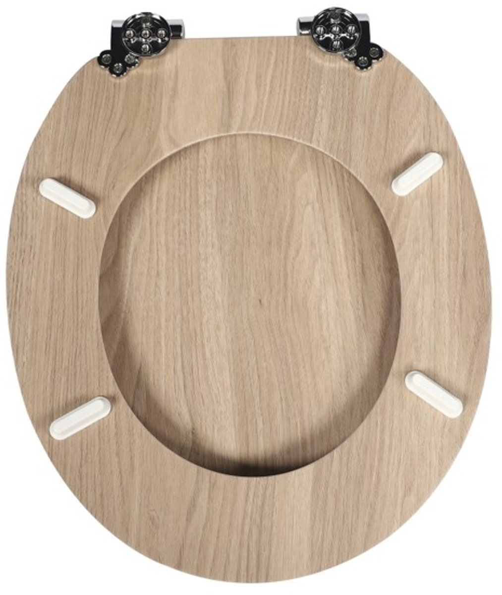 Antibacterial MDF soft-close toilet seat, light wood Wabi style, stainless steel fixings, easy removal