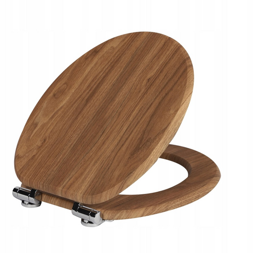 Antibacterial MDF toilet seat with soft close, forest wood design, stainless steel fixings, easy to remove