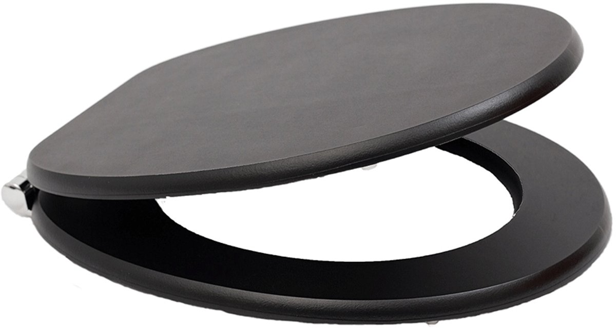 Soft-close antibacterial MDF toilet seat, matt black, stainless steel fixings, easy removal