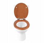 Antibacterial MDF soft-close toilet seat, warm oak, stainless steel fixings, easy to remove