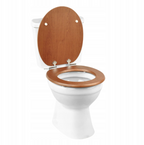 Antibacterial MDF soft-close toilet seat, warm oak, stainless steel fixings, easy to remove