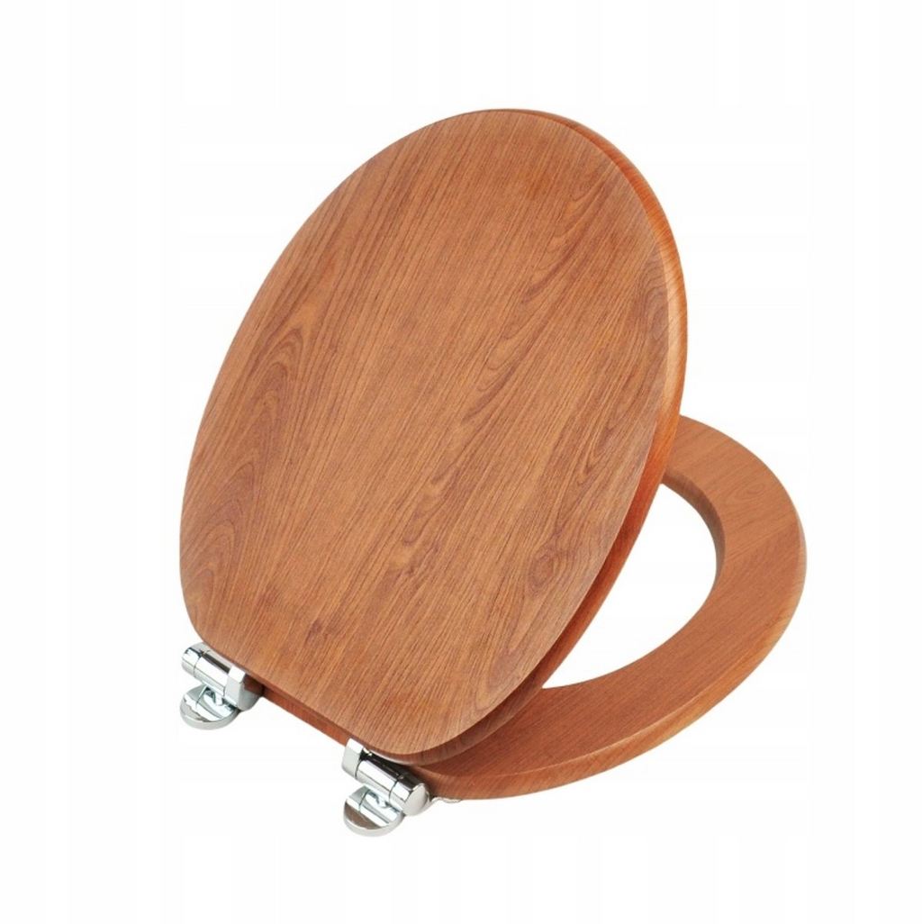 Antibacterial MDF soft-close toilet seat, warm oak, stainless steel fixings, easy to remove