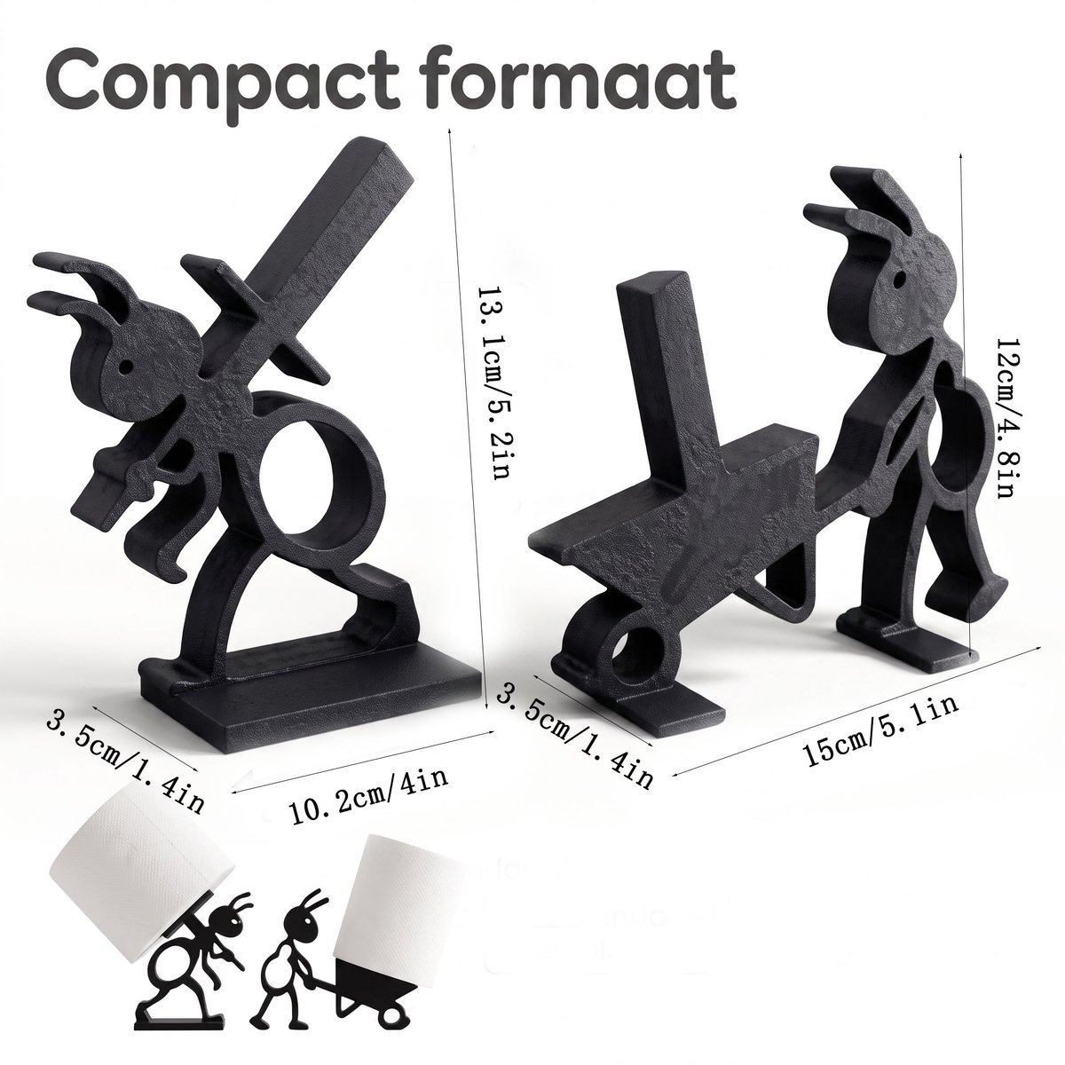 Ant-design freestanding toilet paper holder, black, compact, no assembly required