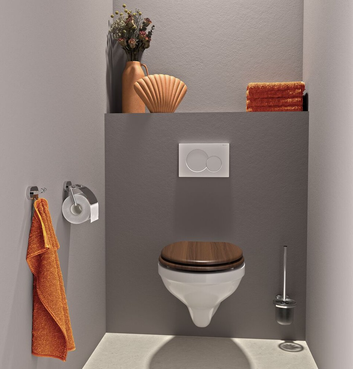 Soft-close MDF toilet seat in walnut effect